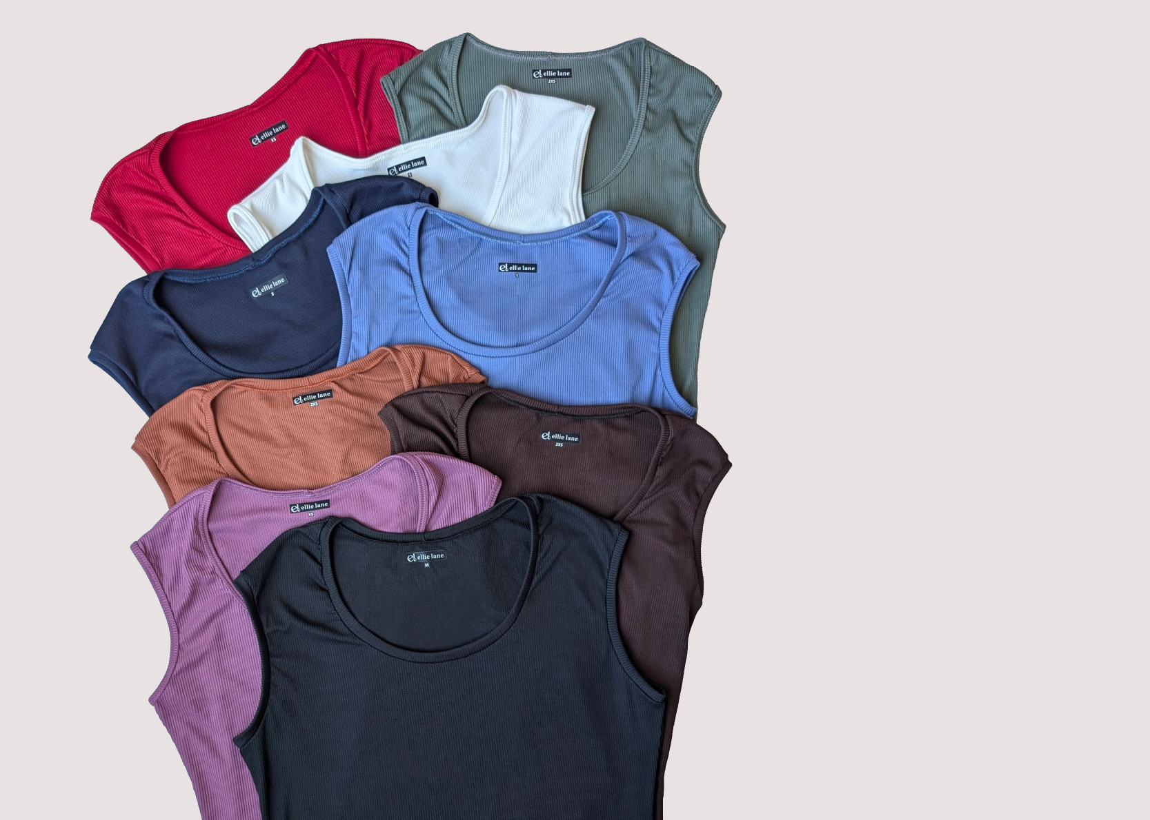 Folded Ellie Lane ribbed tank tops